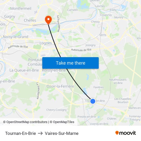 Tournan-En-Brie to Vaires-Sur-Marne map