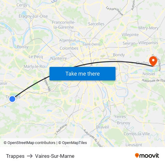 Trappes to Vaires-Sur-Marne map