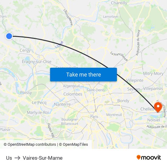 Us to Vaires-Sur-Marne map