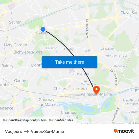 Vaujours to Vaires-Sur-Marne map