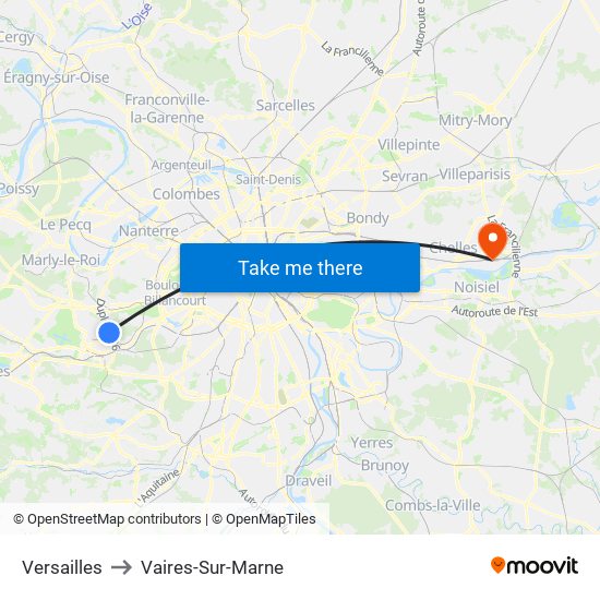 Versailles to Vaires-Sur-Marne map
