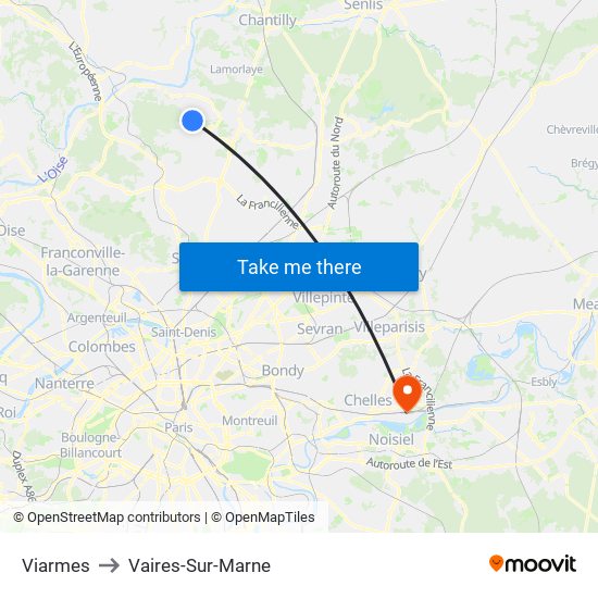 Viarmes to Vaires-Sur-Marne map