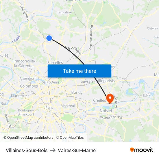 Villaines-Sous-Bois to Vaires-Sur-Marne map