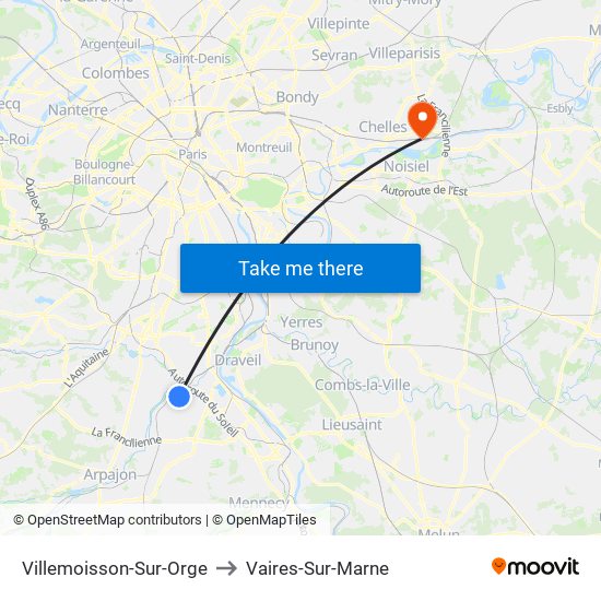 Villemoisson-Sur-Orge to Vaires-Sur-Marne map