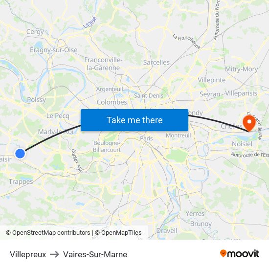 Villepreux to Vaires-Sur-Marne map