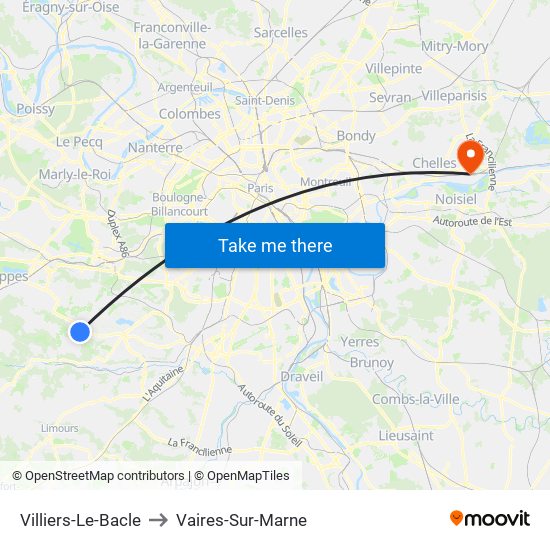 Villiers-Le-Bacle to Vaires-Sur-Marne map