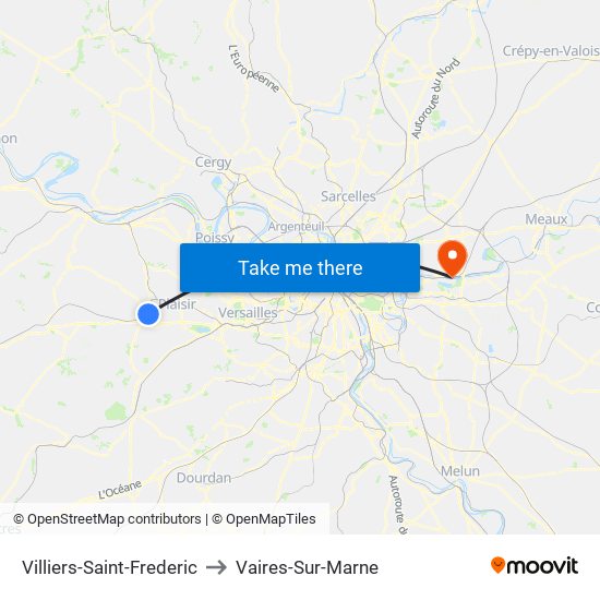Villiers-Saint-Frederic to Vaires-Sur-Marne map