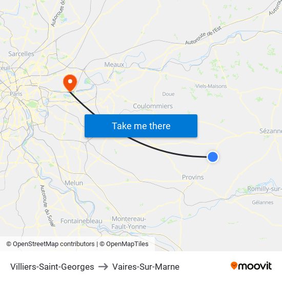 Villiers-Saint-Georges to Vaires-Sur-Marne map