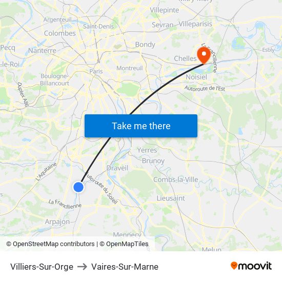 Villiers-Sur-Orge to Vaires-Sur-Marne map