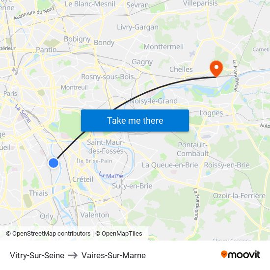 Vitry-Sur-Seine to Vaires-Sur-Marne map