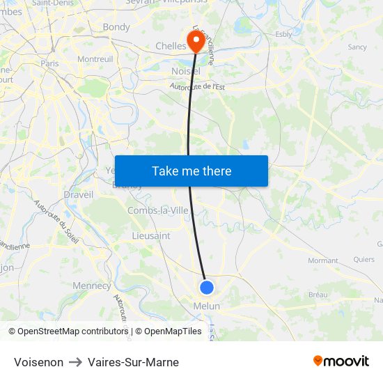 Voisenon to Vaires-Sur-Marne map