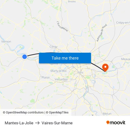 Mantes-La-Jolie to Vaires-Sur-Marne map