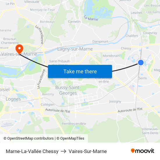 Marne-La-Vallée Chessy to Vaires-Sur-Marne map