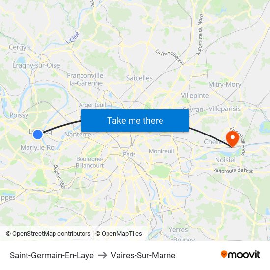 Saint-Germain-En-Laye to Vaires-Sur-Marne map