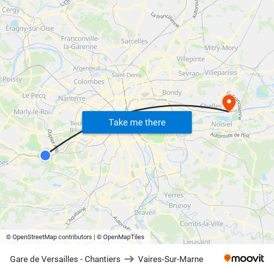 Gare de Versailles - Chantiers to Vaires-Sur-Marne map