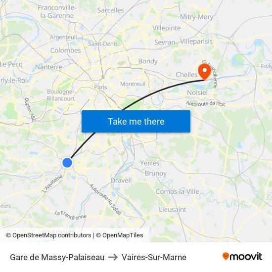 Gare de Massy-Palaiseau to Vaires-Sur-Marne map