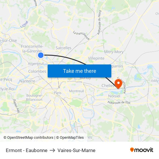 Ermont - Eaubonne to Vaires-Sur-Marne map