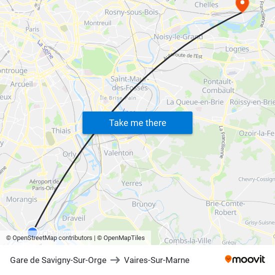 Gare de Savigny-Sur-Orge to Vaires-Sur-Marne map