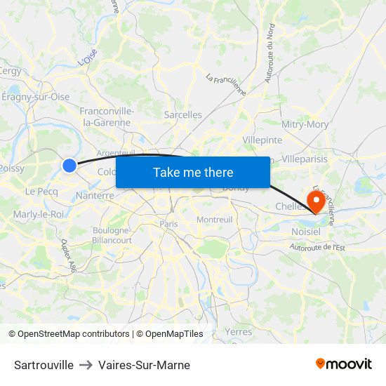 Sartrouville to Vaires-Sur-Marne map