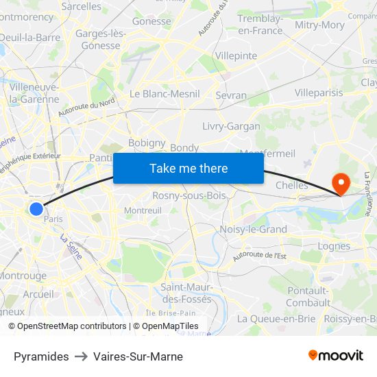 Pyramides to Vaires-Sur-Marne map