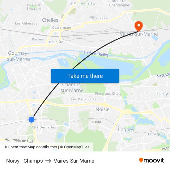 Noisy - Champs to Vaires-Sur-Marne map