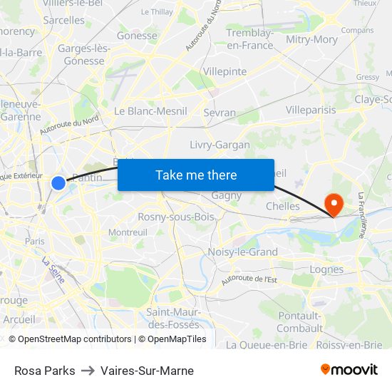 Rosa Parks to Vaires-Sur-Marne map