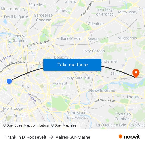 Franklin D. Roosevelt to Vaires-Sur-Marne map