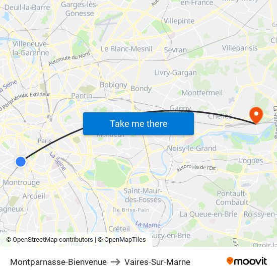 Montparnasse-Bienvenue to Vaires-Sur-Marne map
