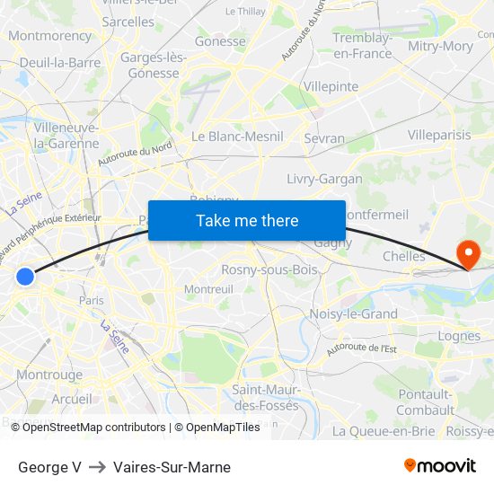 George V to Vaires-Sur-Marne map