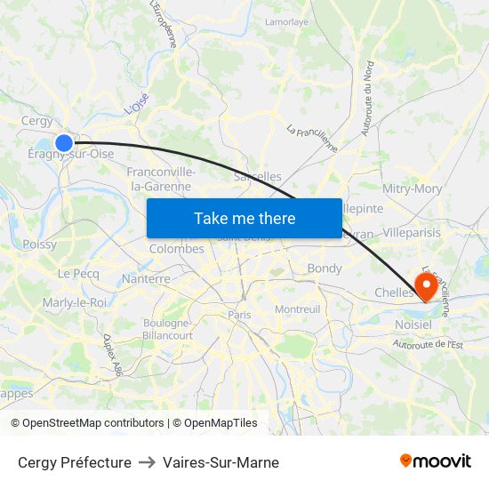 Cergy Préfecture to Vaires-Sur-Marne map