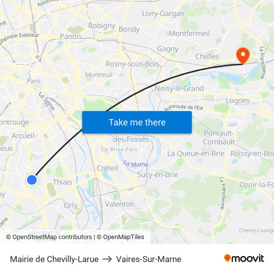 Mairie de Chevilly-Larue to Vaires-Sur-Marne map