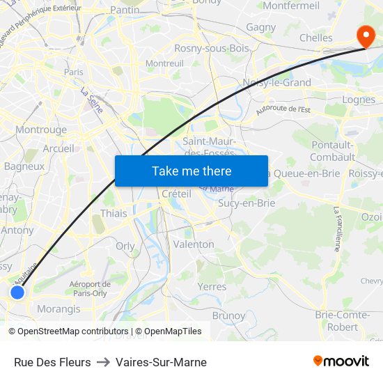 Rue Des Fleurs to Vaires-Sur-Marne map