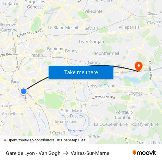 Gare de Lyon - Van Gogh to Vaires-Sur-Marne map