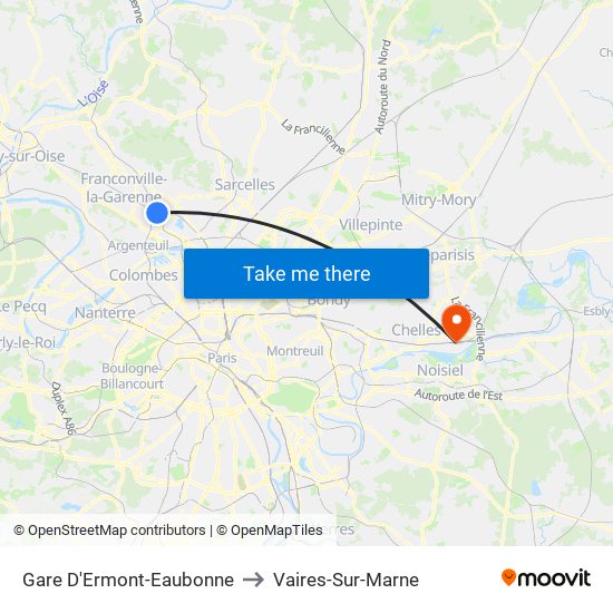Gare D'Ermont-Eaubonne to Vaires-Sur-Marne map