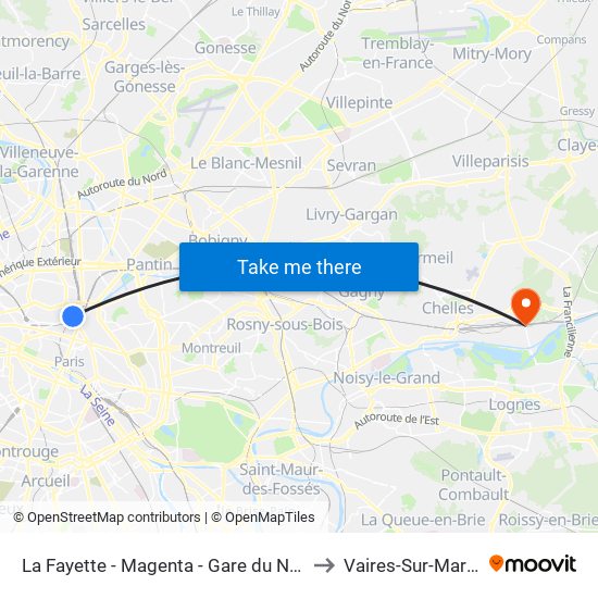La Fayette - Magenta - Gare du Nord to Vaires-Sur-Marne map