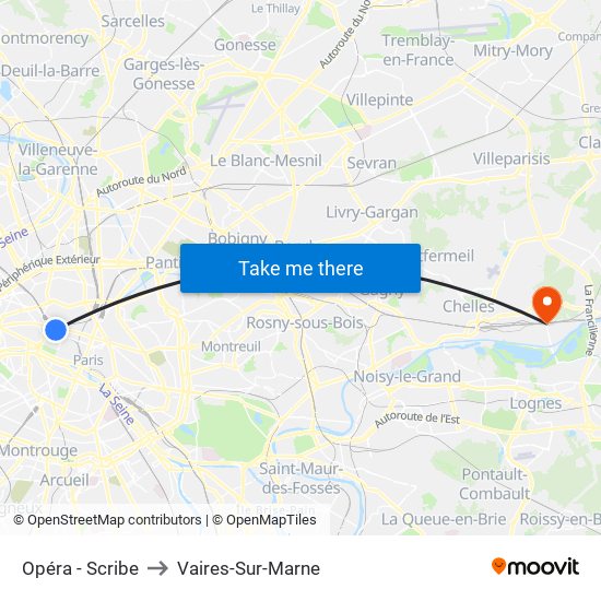 Opéra - Scribe to Vaires-Sur-Marne map