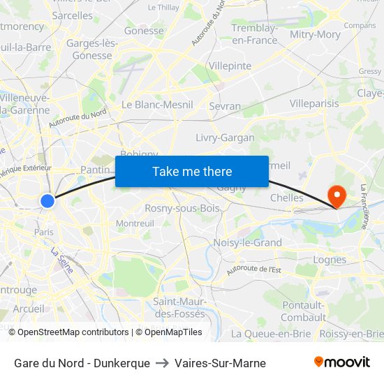 Gare du Nord - Dunkerque to Vaires-Sur-Marne map