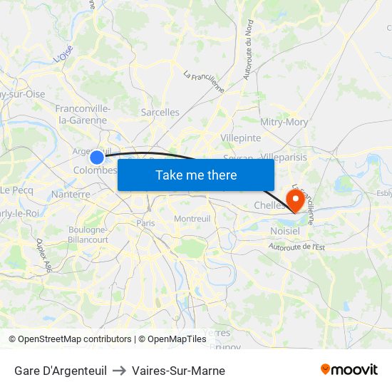 Gare D'Argenteuil to Vaires-Sur-Marne map