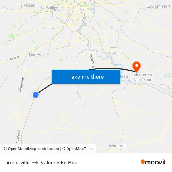 Angerville to Valence-En-Brie map
