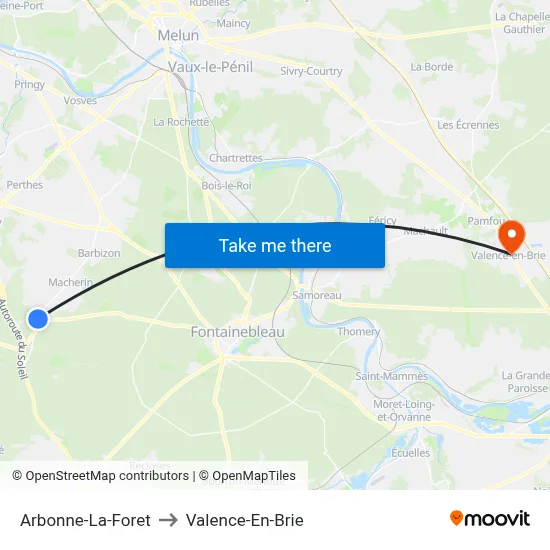 Arbonne-La-Foret to Valence-En-Brie map