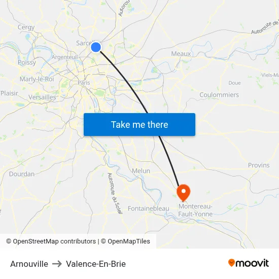 Arnouville to Valence-En-Brie map