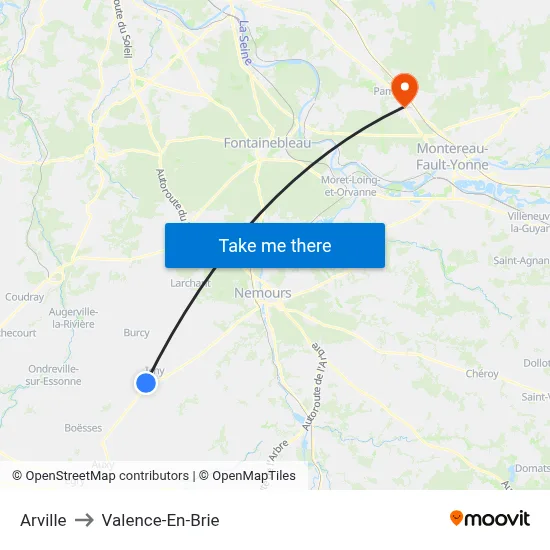 Arville to Valence-En-Brie map