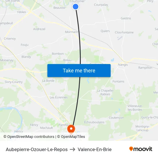 Aubepierre-Ozouer-Le-Repos to Valence-En-Brie map