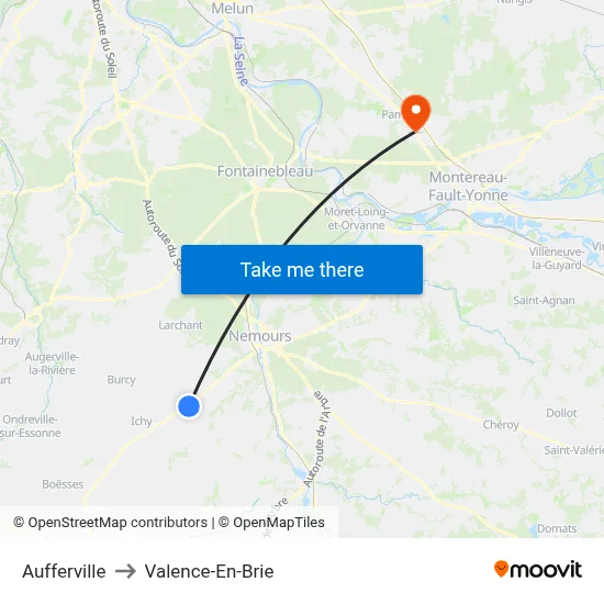 Aufferville to Valence-En-Brie map