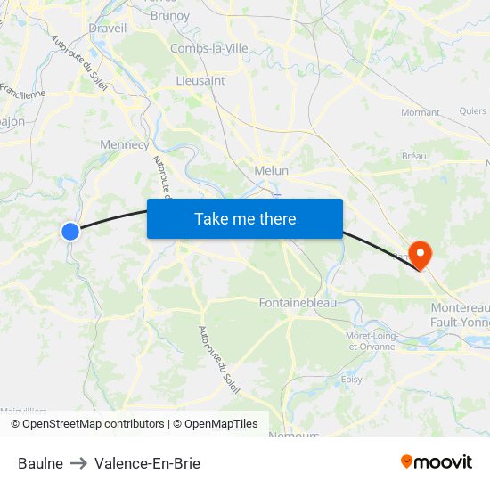 Baulne to Valence-En-Brie map
