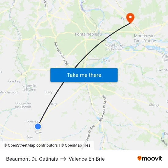 Beaumont-Du-Gatinais to Valence-En-Brie map