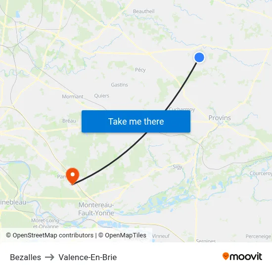 Bezalles to Valence-En-Brie map