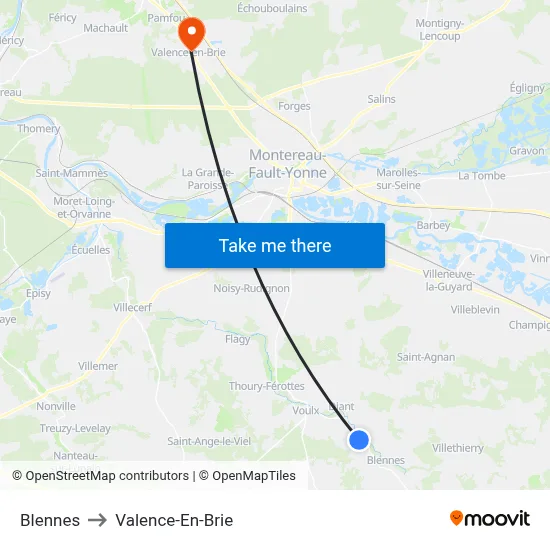 Blennes to Valence-En-Brie map