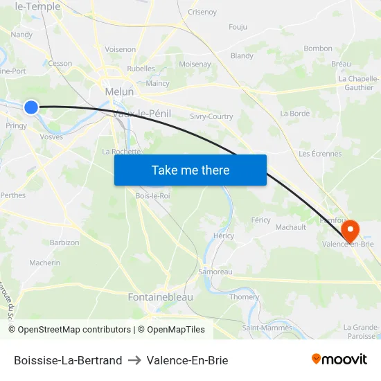 Boissise-La-Bertrand to Valence-En-Brie map