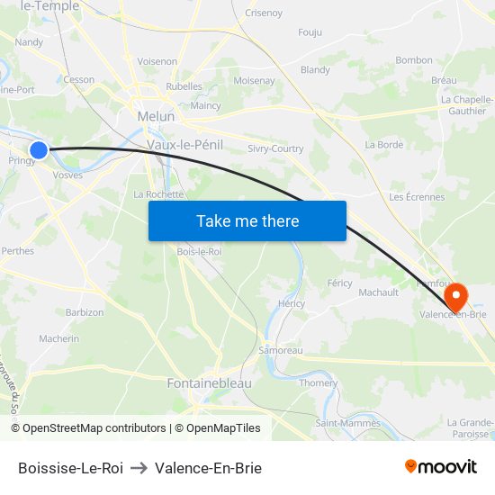 Boissise-Le-Roi to Valence-En-Brie map